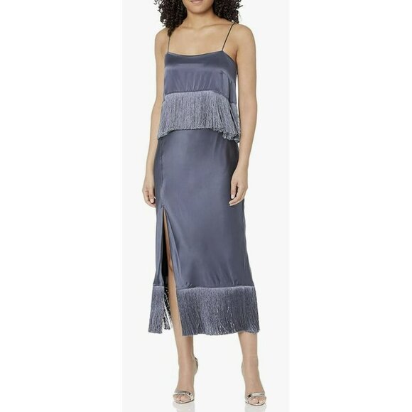 cinq a sept Dresses & Skirts - Cinq a Sept $595 Fringed Silk Midi Dress Size 6 Shadow Blue NWT